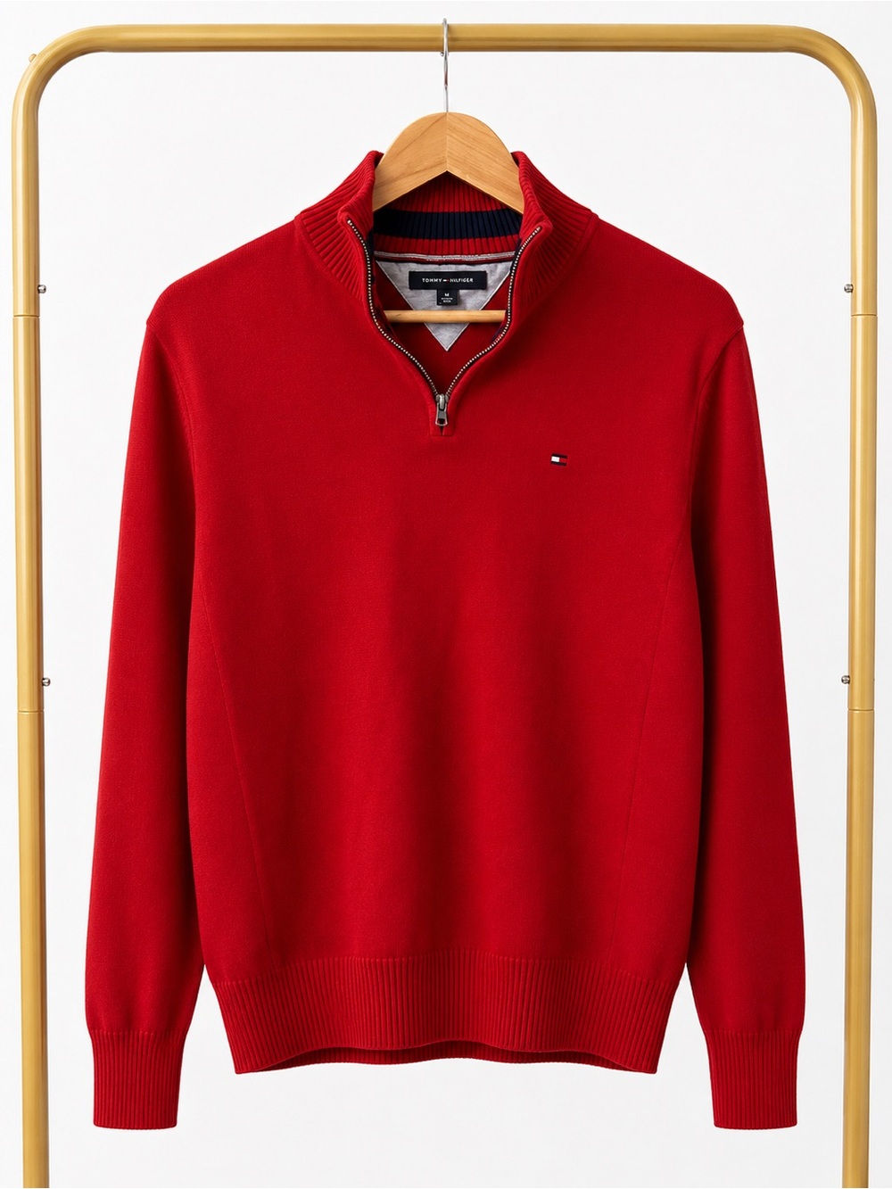 Tommy Hilfiger Men's Red Half-Zip Knit Sweater